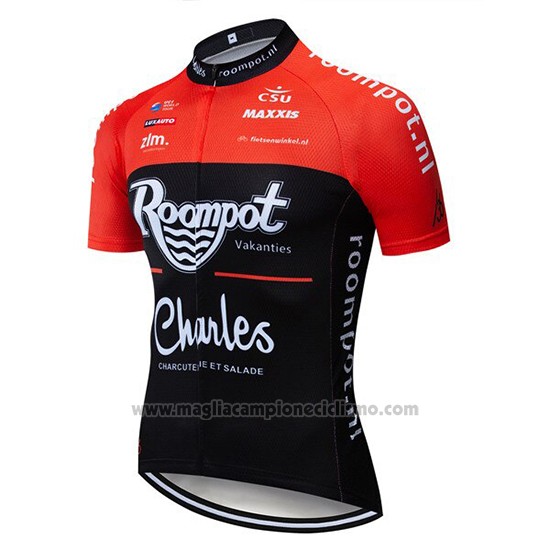 2019 Abbigliamento Ciclismo Roompot Charles Rosso Nero Manica Corta e Salopette